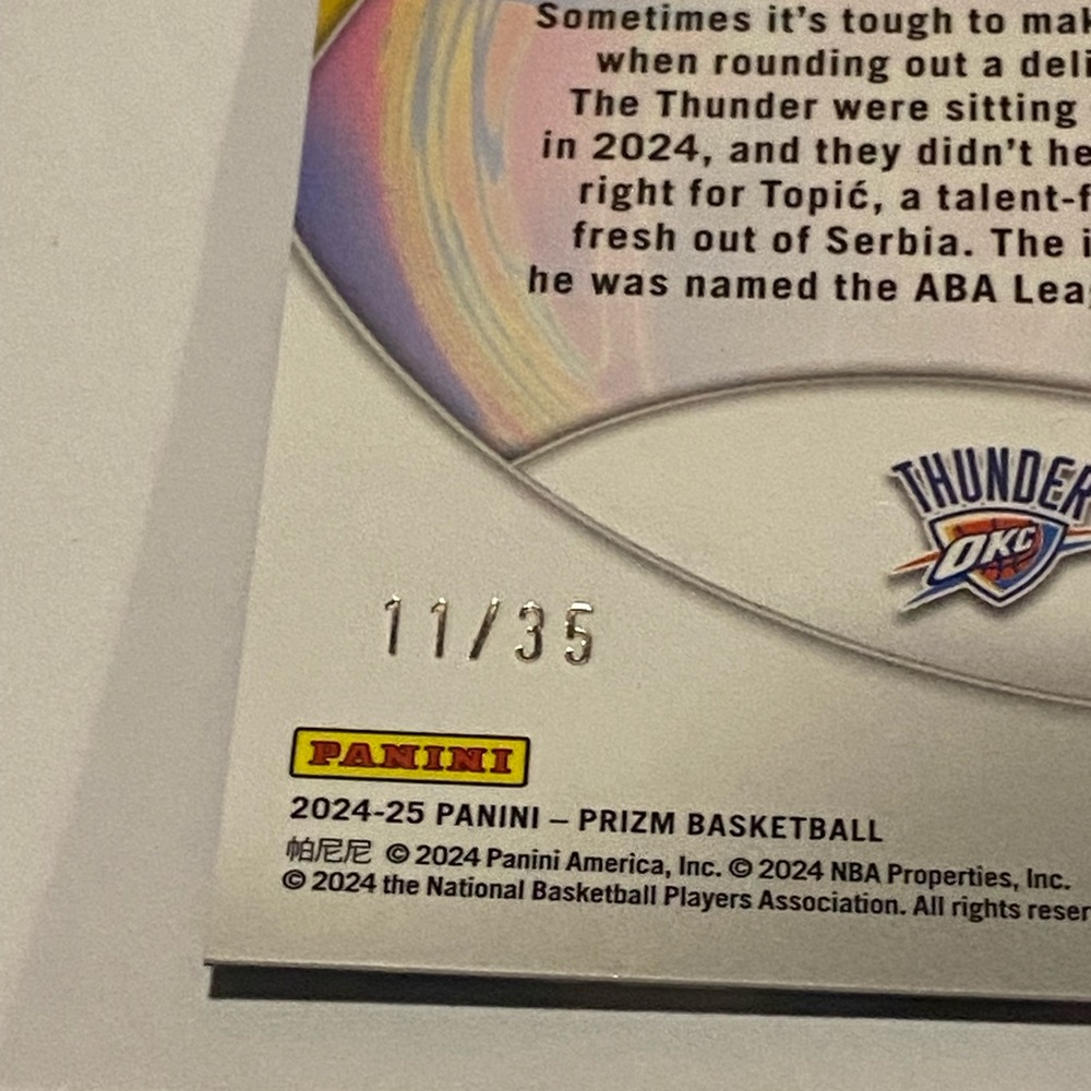 Nikola Topic Rare! RC Rookie 2024-25 Panini Prizm #11 of 35 # 3 Parallel version - Picture 4 of 4